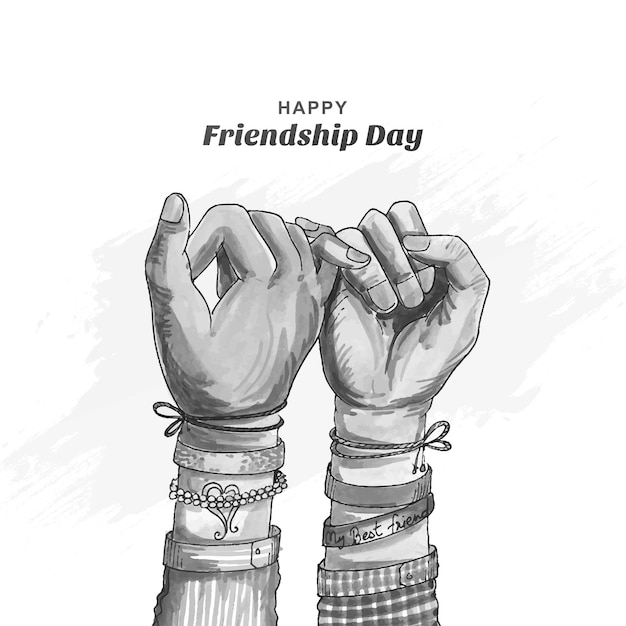 Free vector happy friendship day hand draw gray watercolor hand holding card design