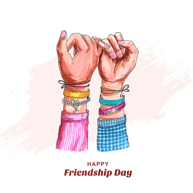 Free vector happy friendship day hand draw watercolor hand holding background