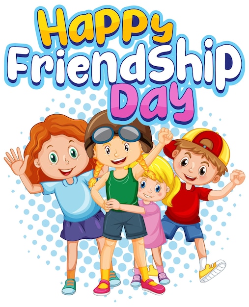 만화 스타일의 어린이 그룹과 함께하는 행복한 우정의 날