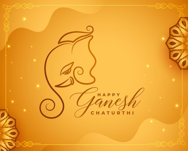 무료 벡터 황금 색상의 행복한 ganesh chaturth 축하 배너