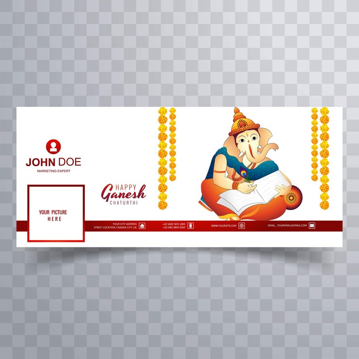 मुफ़्त वेक्टर happy ganesh chaturthi celebration with prayer to lord ganesha facebook cover design