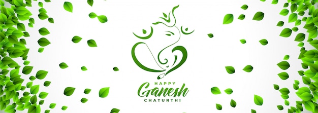 Счастливый Ганеш Чатуртхи фестиваль баннер в стиле эко листья