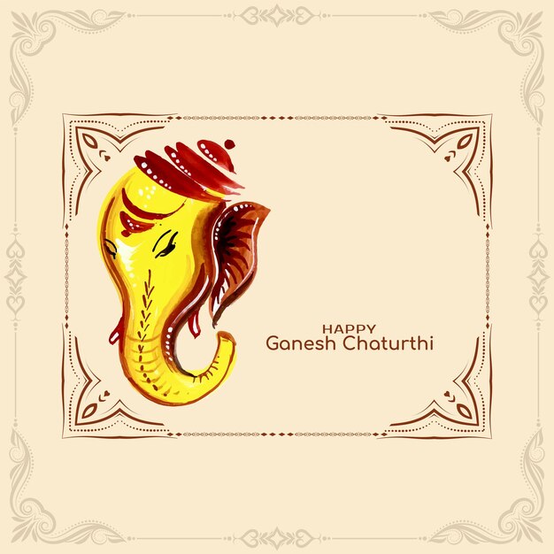 Happy Ganesh Chaturthi festival card with lord ganesha face design