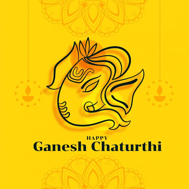 Happy ganesh chaturthi festival card in yellow color