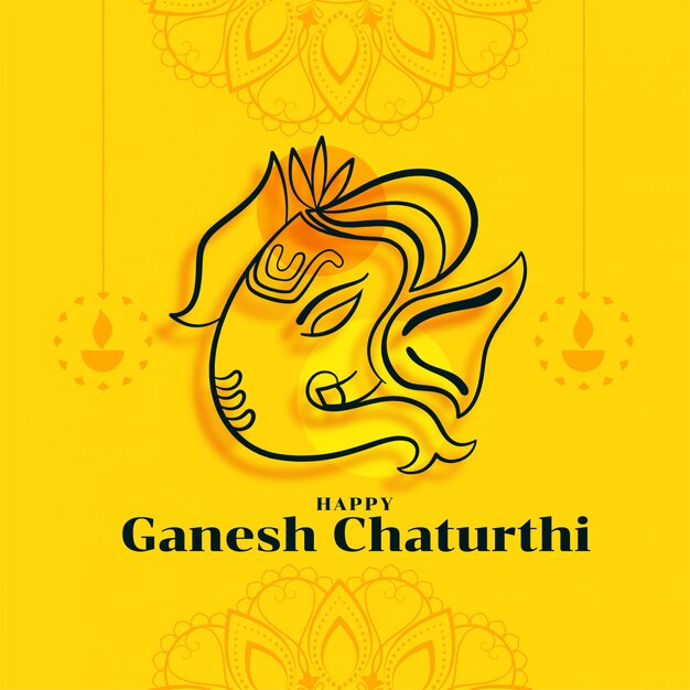 노란 색깔에있는 행복 ganesh chaturthi 축제 카드