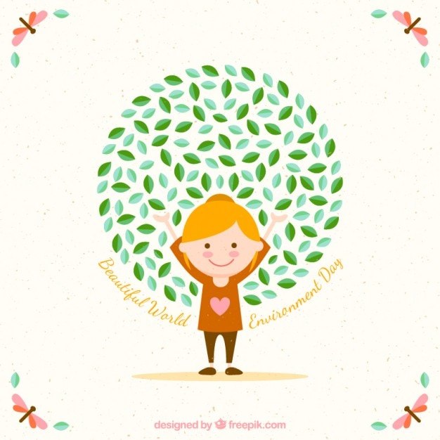 Free vector happy girl background for environment day