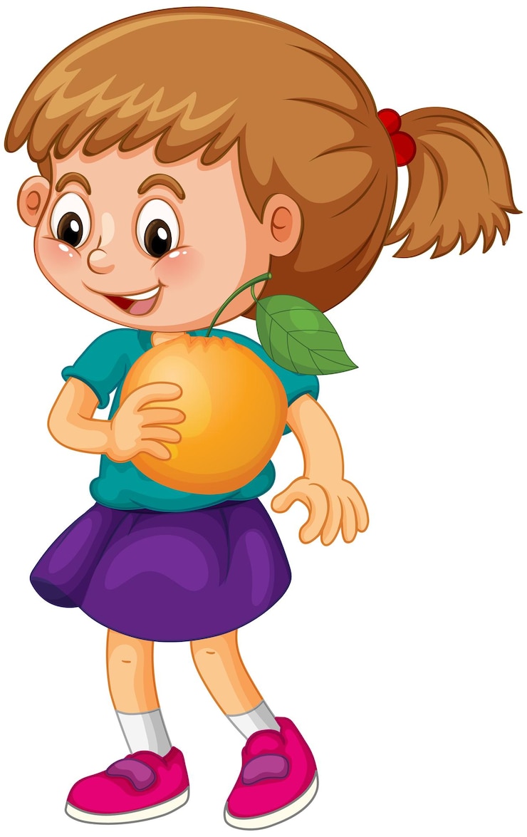 Free Vector happy girl cartoon character holding an orange