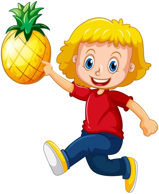 Happy girl cartoon character holding a pineapple