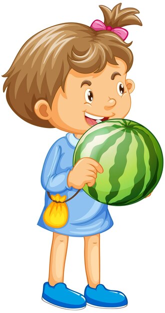 Happy girl cartoon character holding a watermelon