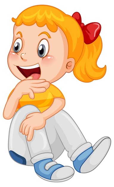 happy girl cartoon character sitting on white background