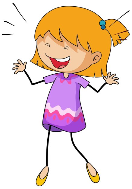 A happy girl doodle cartoon character isolated