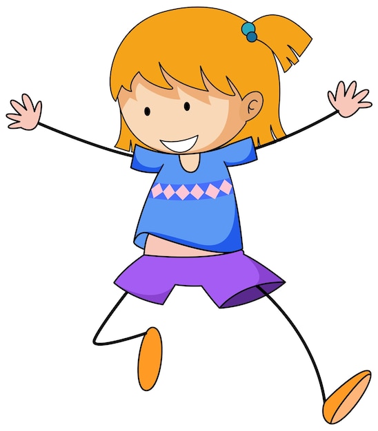 Free vector happy girl doodle cartoon character isolated