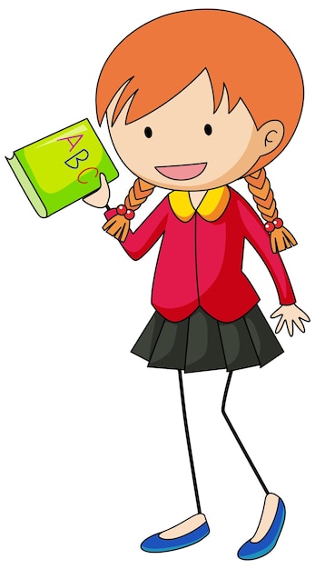 Happy girl doodle cartoon character isolated