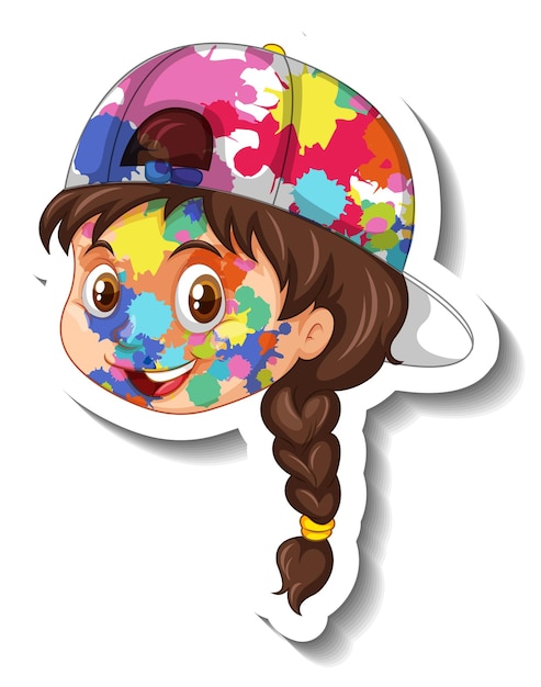 Happy girl face with colour on his face sticker on white background