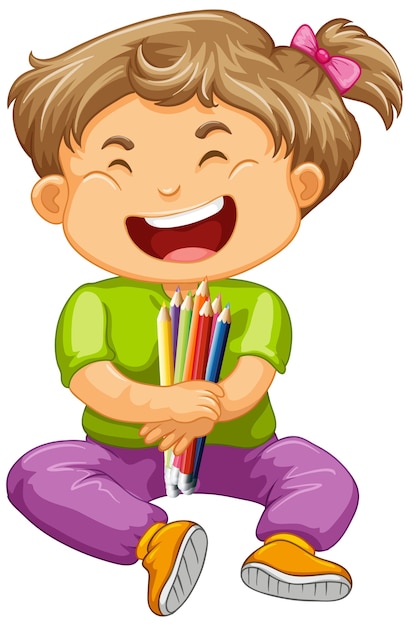 Free vector happy girl holding color pencil