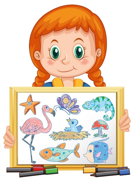 Free vector happy girl holding her art work