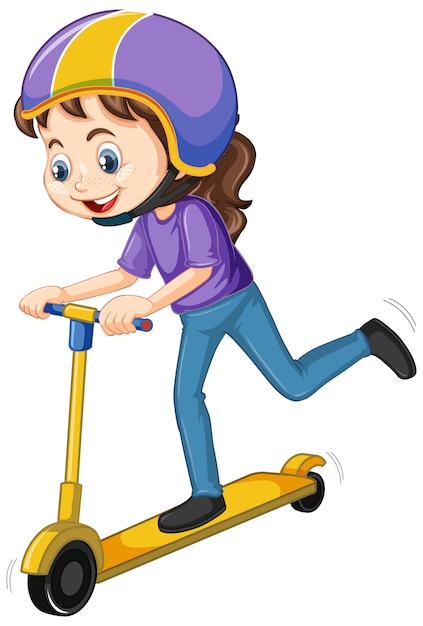 Free vector happy girl playing scooter on white