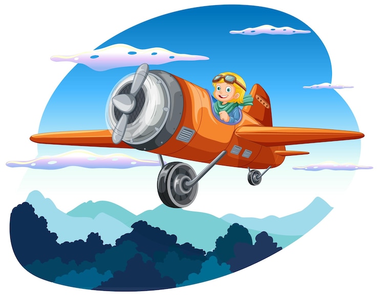 मुफ़्त वेक्टर happy girl riding plane in the sky