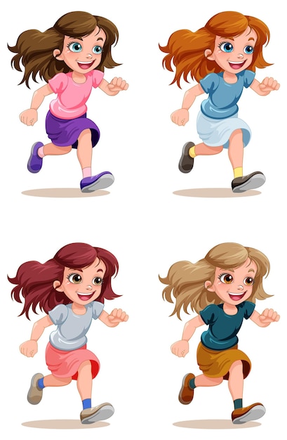 Free vector happy girl running cartoon
