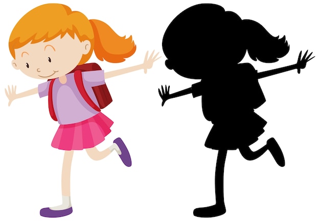 Free vector happy girl standing position with its silhouette