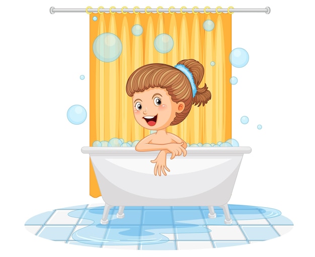 Free vector happy girl taking a bath