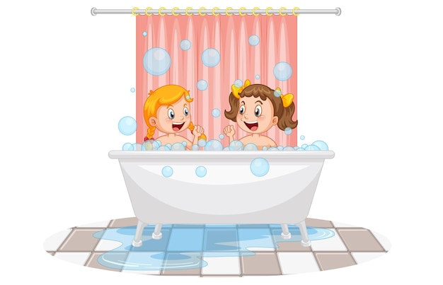 Free vector happy girl taking a bath