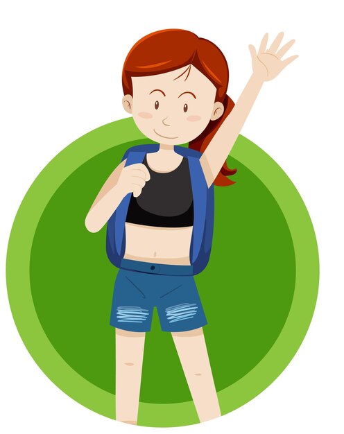 Free vector happy girl waving hand on green background