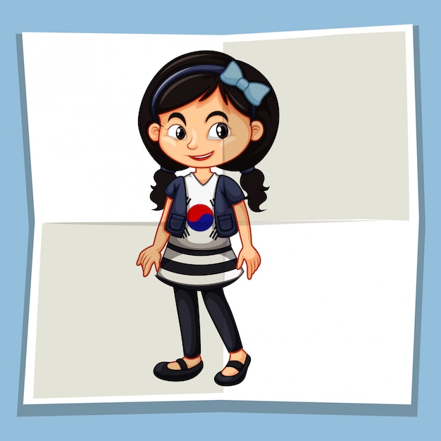 Free vector happy girl wearing shirt with korean flag