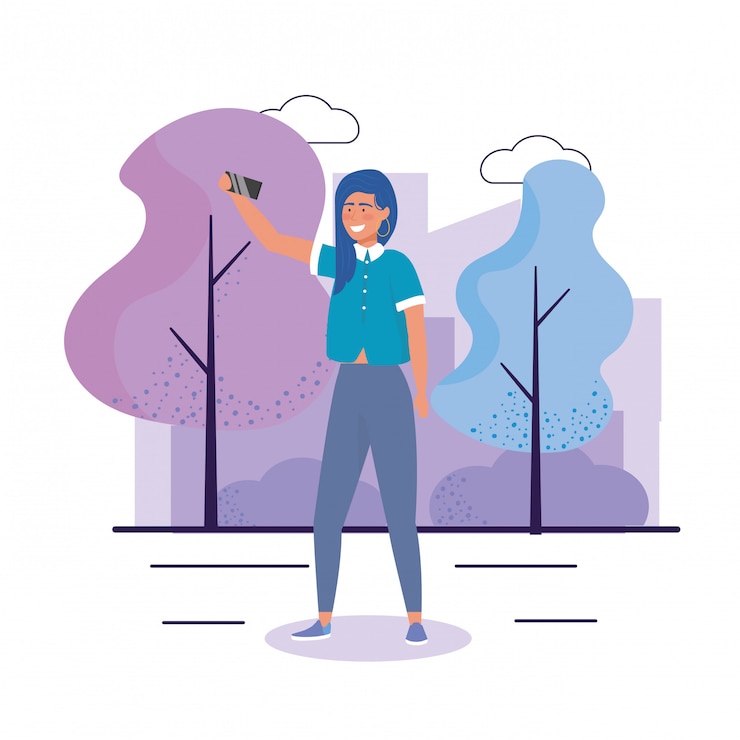 Free Vector happy girl with hairstyle and smartphone selfie