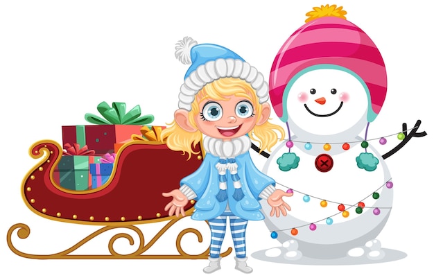 Free vector happy girl with snowman