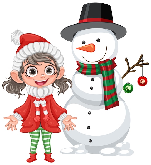 Free vector happy girl with snowman