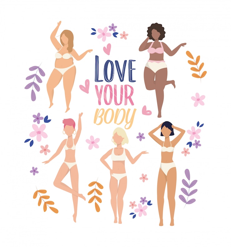 Free Vector happy girls wearing underclothes with branches plants and flowers