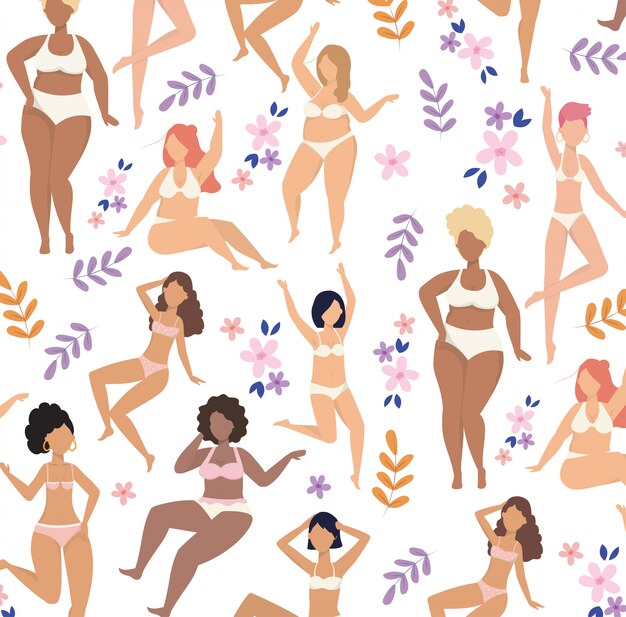 Happy girls wearing underclothes with plants pattern