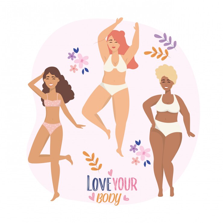 Free Vector happy girls with underclothes and body posture lifestyle
