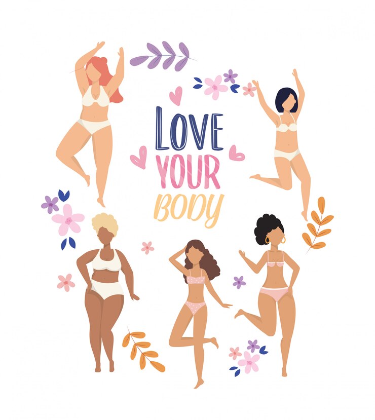 Free Vector happy girls with underclothes and branches plants