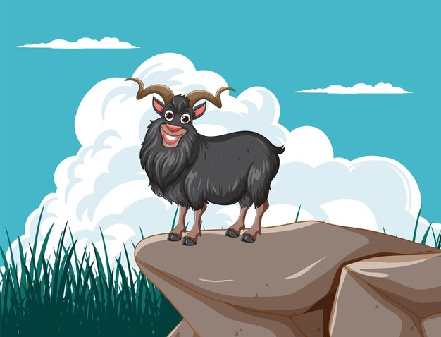happy goat on a rocky cliff