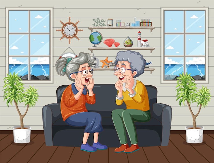 मुफ़्त वेक्टर happy grandmother talking at vacation house