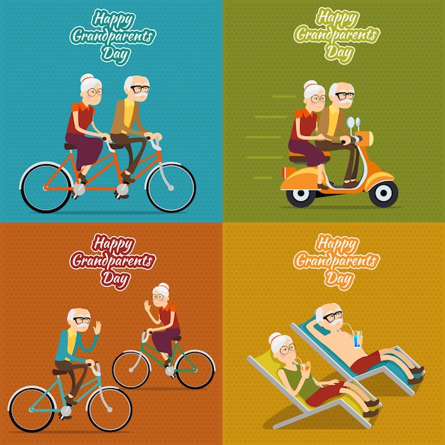 Free vector happy grandparents day square background set