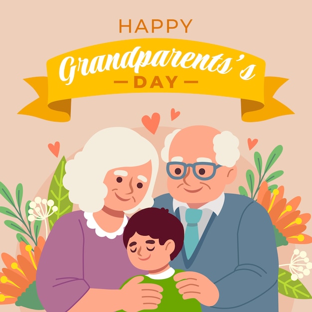 Free vector happy grandparents and kid illustration