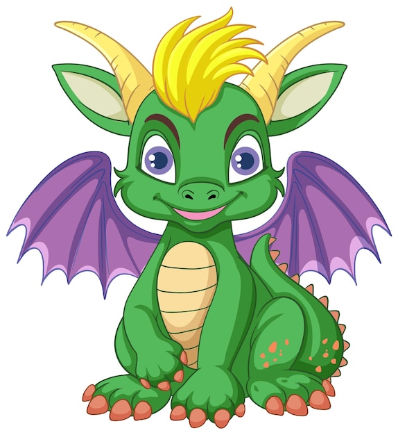 Бесплатное векторное изображение Счастливый зеленый мультяшный дракон улыбается