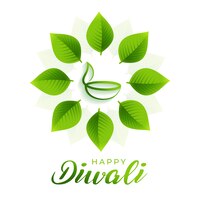 Free vector happy green diwali greeting background with leaves design