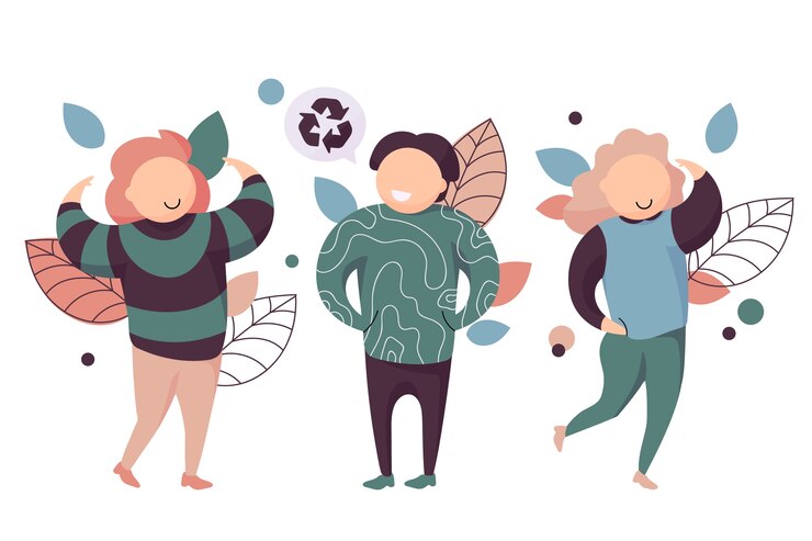 Free Vector happy green lifestyle people and leaves set