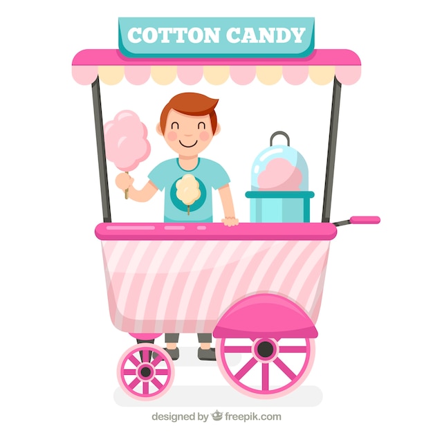 Free vector happy guy with cotton candy cart