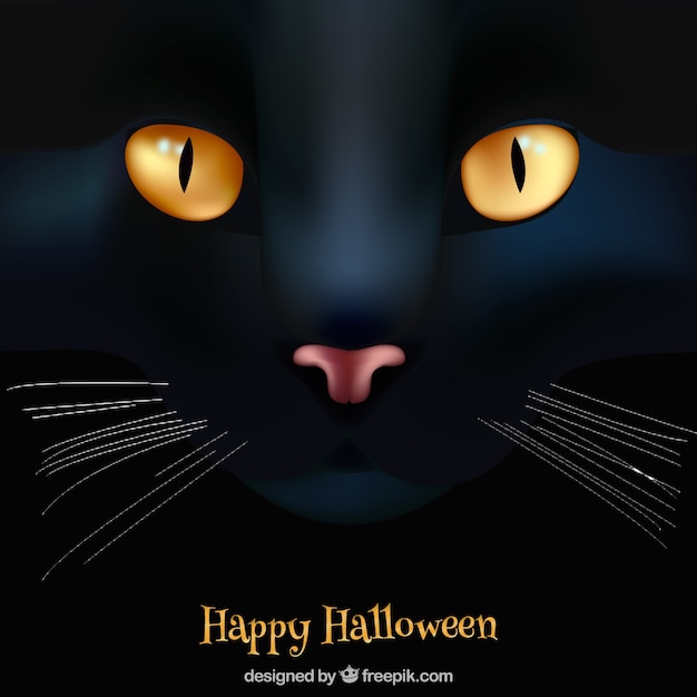 Vettore gratuito felice sfondo di halloween con il gatto nero