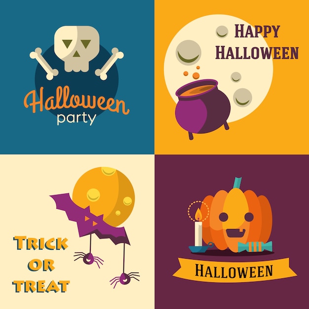 Happy halloween background with flat icons