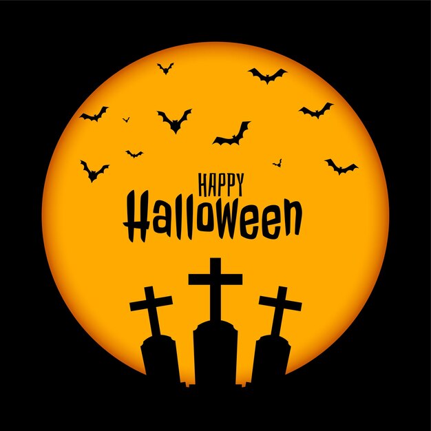 Happy halloween background with grave and bats