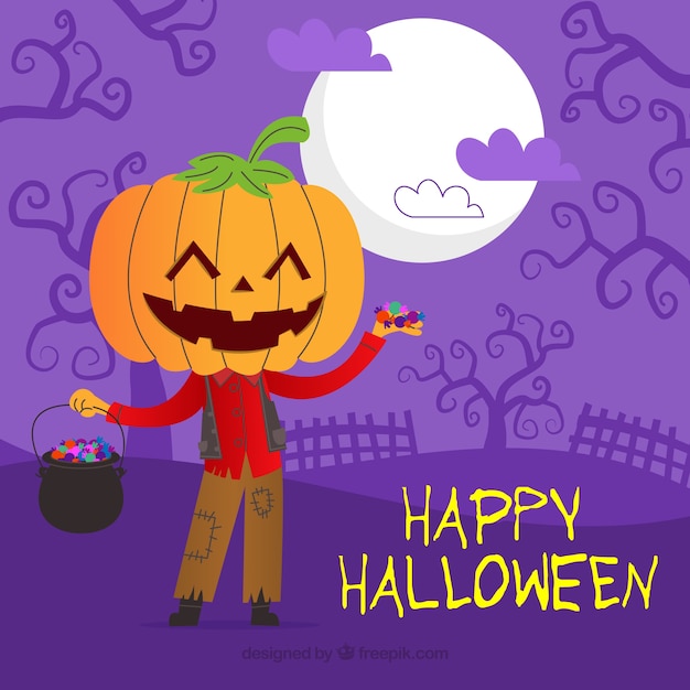 Happy halloween background with pumpkin character