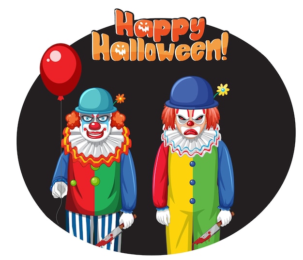 Happy halloween badge with two creepy clowns