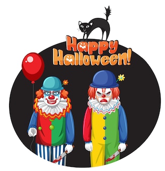 Happy halloween badge with two creepy clowns