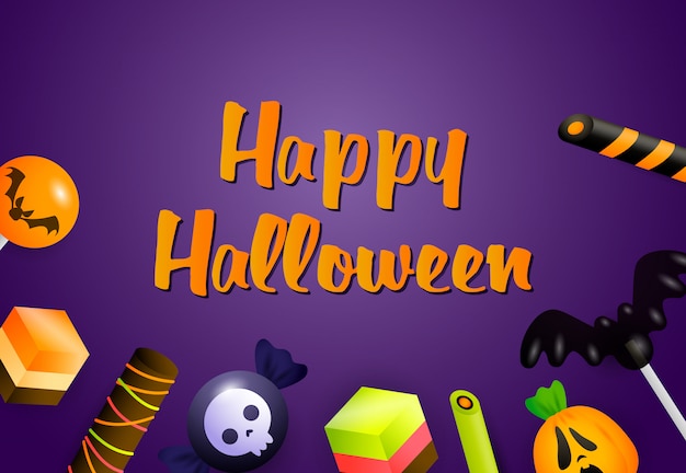 Vettore gratuito felice banner di halloween con i dolci